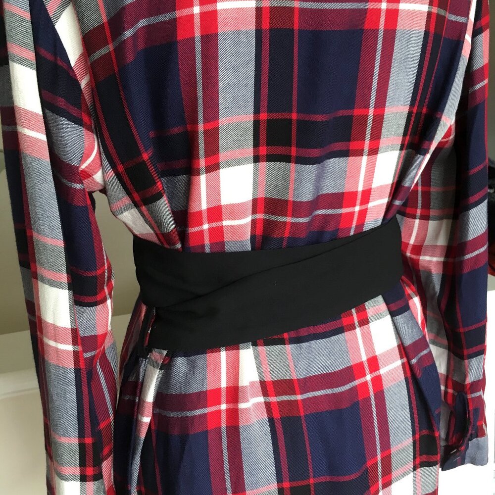 ZARA Plaid Tunic Button Down Shirt Dress Small Trafaluc Tartan Printed Belted - Picture 7 of 12